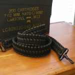 Two point paracord gun sling. Primary color black. Secondary color od green. Double cobra weave. Standard hooks.