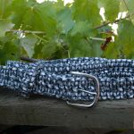 Fixed length paracord belt. Double cobra weave in urban camo. Silver belt buckle