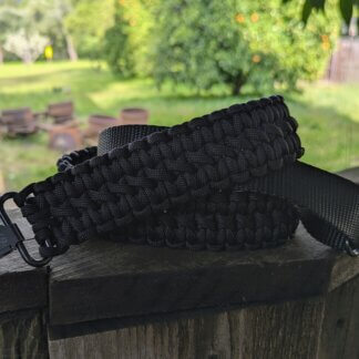 All black double cobra adjustable paracord rifle sling with GrovTec Quick Disconnect Swivels